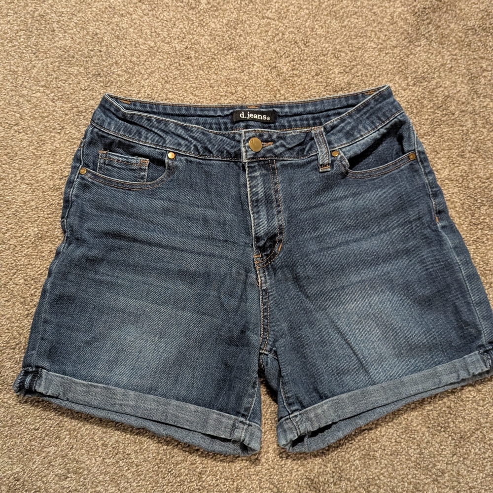 d. jeans Medium Blue Rolled-Hem Denim Shorts